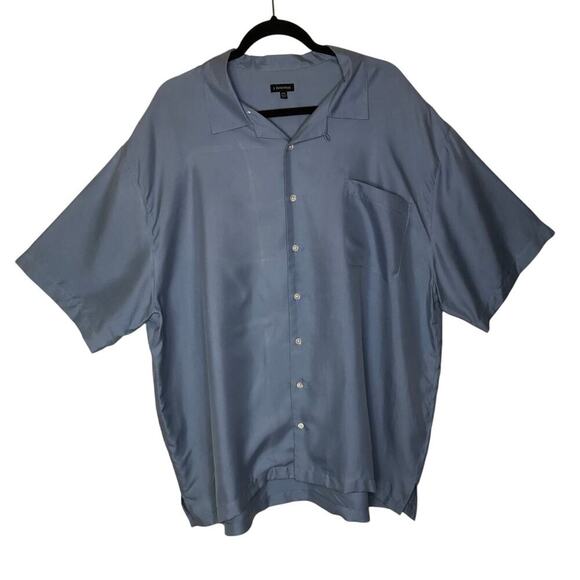 J. Peterman Men's 100% Silk Solid Light Blue Button Up Shirt Size: XXL Beach - Picture 1 of 15